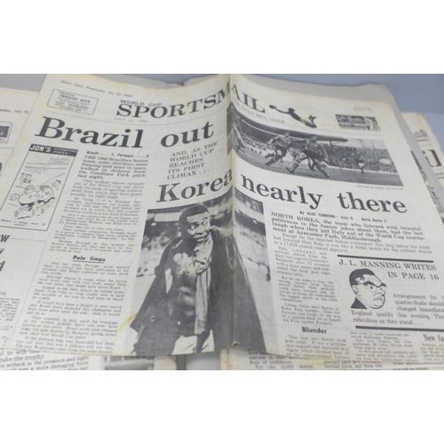 2277 - A World Cup 1966 scrapbook with newspapers and clippings, score sheet, Daily Express World Cup Guide... 