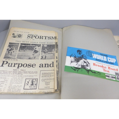 2277 - A World Cup 1966 scrapbook with newspapers and clippings, score sheet, Daily Express World Cup Guide... 