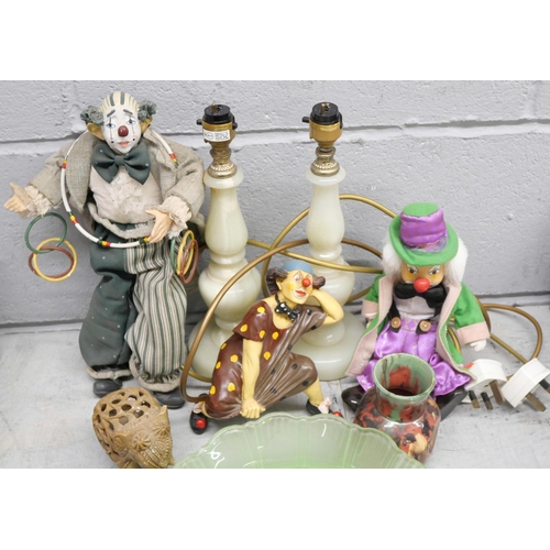 2281 - A pair of green onyx table lamps, a collection of Royal Doulton Bunnykins and Doulton Winnie the Poo... 