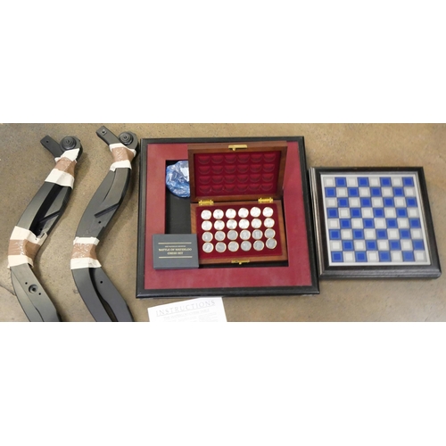 2297 - A complete Franklin Mint Waterloo campaign table and Franklin Mint chess and draughts set made from ... 