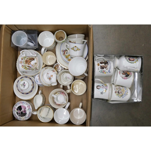 2299 - A collection of Royal commemorative china including mugs and trinket pots, other china including Roy... 