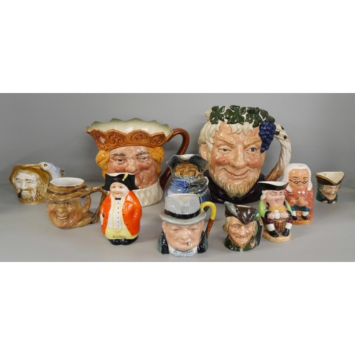 2308 - A collection of Toby jugs, two large and nine smaller, characters include Old King Cole, Bacchus, Wi... 