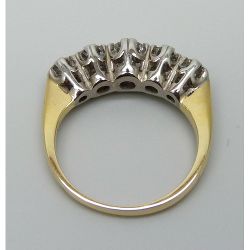 7034 - An 18ct gold, five stone diamond ring, diamond weight 1.22 carat, (stamped to band), G-H colour, SI1... 