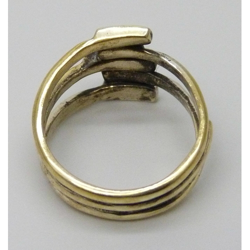 7075 - A silver gilt designer ring, signed HBD, R