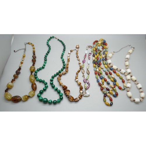 7116 - A collection of bead necklets to include malachite and hardstone