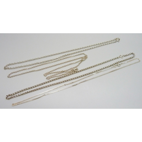 7134 - Four silver neck chains, 25g