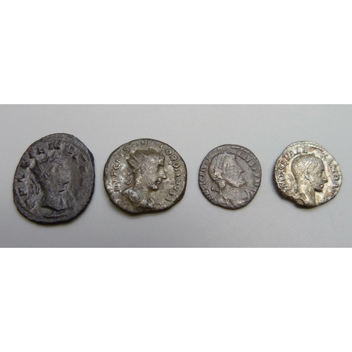 7248 - Coins; a collection of Roman silver/bullion coins, Gordian III (238-244), Gallienus (260-268), Julia... 