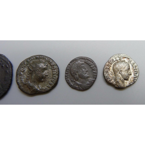 7248 - Coins; a collection of Roman silver/bullion coins, Gordian III (238-244), Gallienus (260-268), Julia... 