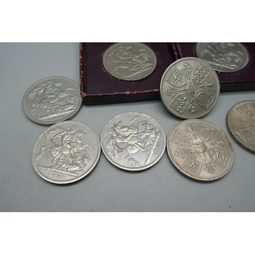 7251 - Coins; five 1951 Crowns, (2 boxed), five 1953 Crowns and a 1960 Crown