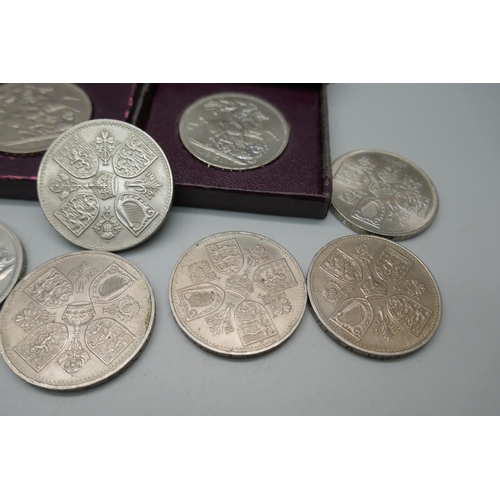 7251 - Coins; five 1951 Crowns, (2 boxed), five 1953 Crowns and a 1960 Crown