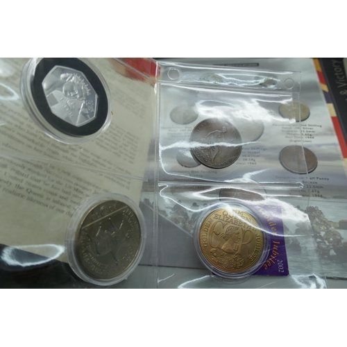 7256 - A D-Day 1944 commemorative set of circulated coins which includes The Churchill Crown issued in 1965... 