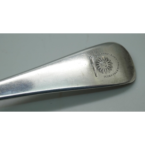 7279 - A large silver basting spoon, maker William Eaton, London 1828, 129g