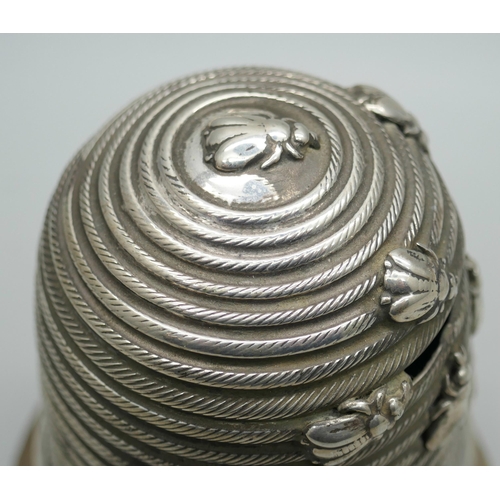 7283 - A German silver bee hive money box, 83g, 8.5cm