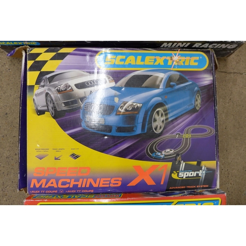 5277 - 3 Scalextric sets including mini racing, speed machines X1 and Rally Masters