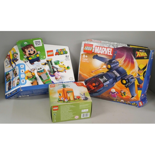 2159 - Three Lego sets; limited edition Easter set (sealed), Super Mario Starter Course (sealed) and X-Men ... 