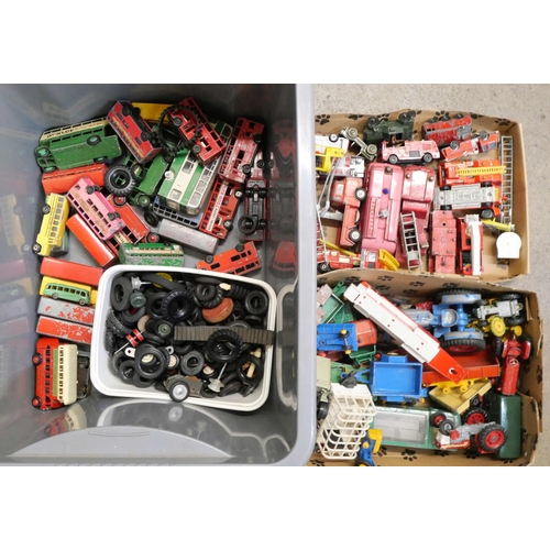 2160 - A collection of die-cast model vehicles, fire engines, buses and tractors and a collection of tyres