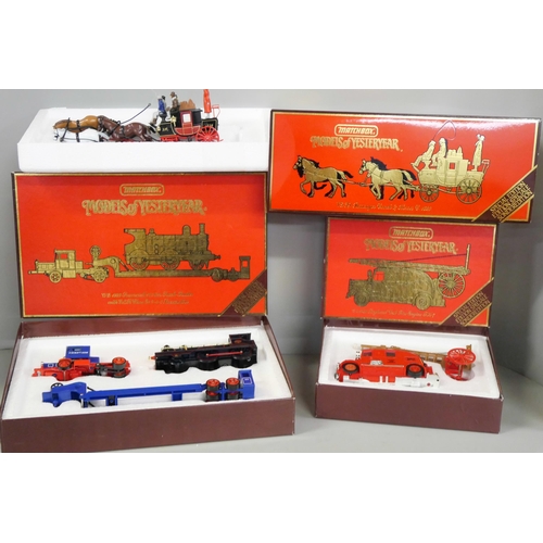 2336 - Three Matchbox Models of Yesteryear, 1936 Leyland Fire Engine, 1820 Passenger Coach & Horses and a S... 