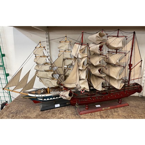 412 - Two large model galleons, Belem and Endeavour