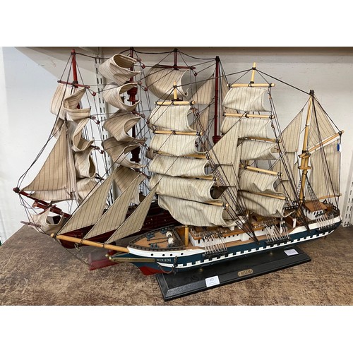 412 - Two large model galleons, Belem and Endeavour