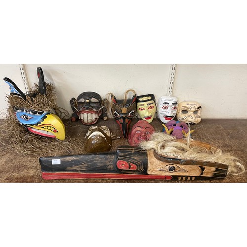 415 - A collection of handmade Native American and North American masks