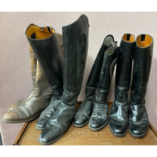 361 - Four pairs of vintage leather riding boots and treen trees