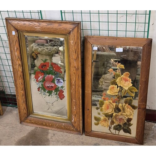 433 - Two early 20th Century oak framed painted gypsy mirrors