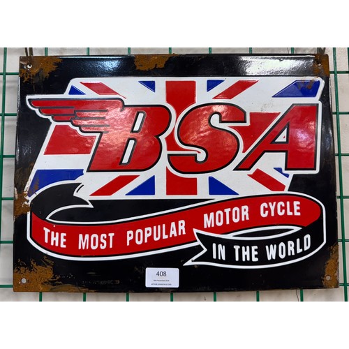 408 - A BSA Motorcycles enameled metal advertising sign