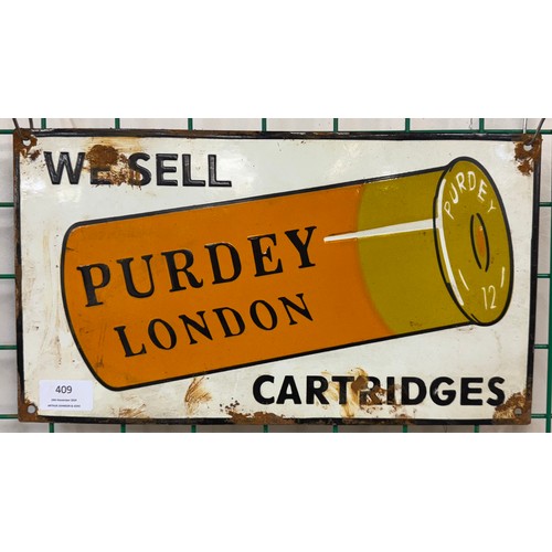 409 - A Purdey London enameled metal advertising sign