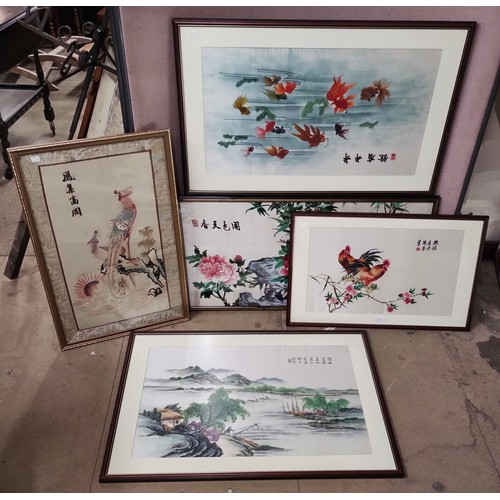 440 - Four assorted Chinese silk embroideries, framed