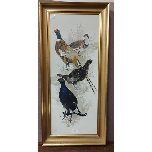 441 - A study of a pheasant and other birds, acrylic on board, framed