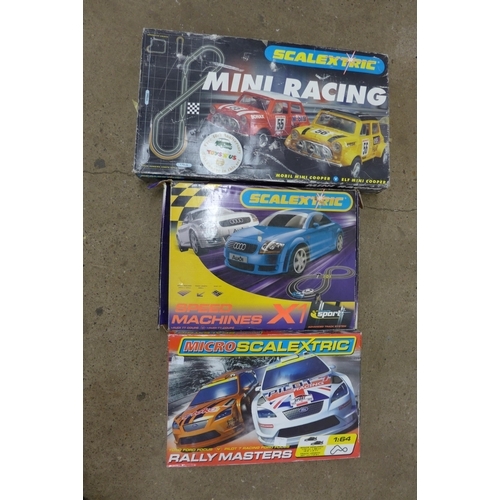 5277 - 3 Scalextric sets including mini racing, speed machines X1 and Rally Masters