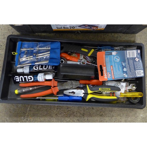 5294 - Two boxes and a tool box of assorted hand tools including spanners, screwdrivers, hammers, etc