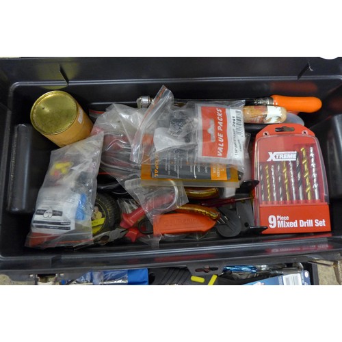 5294 - Two boxes and a tool box of assorted hand tools including spanners, screwdrivers, hammers, etc