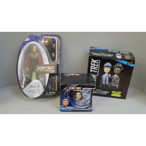 2145 - Three Star Trek collectables, all sealed in original packaging, Captain Jean Luc Picard, Holodeck Da... 