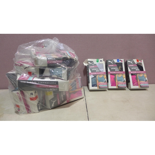 6246 - Puma Performance Sports bra's x 20 packs (2 bras in each pack), damaged boxes. Various colours and s... 