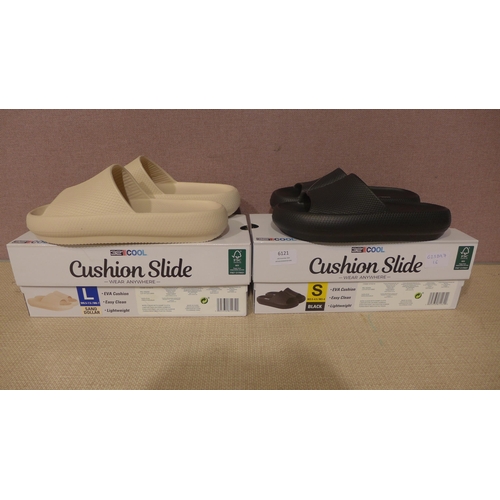 6121 - 32 Degree Cool Cushion Slides, Size large in sand dollar and small in black, both boxed (338-16) *Th... 