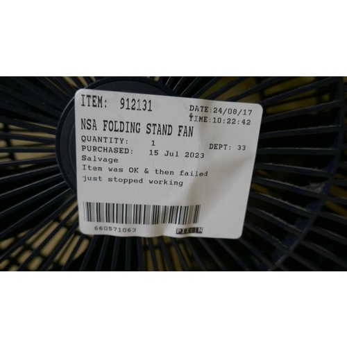 6242 - Two Nsa Folding Stand Fans with power leads (One remote only)  (341-90,275) *This lot is subject to ... 