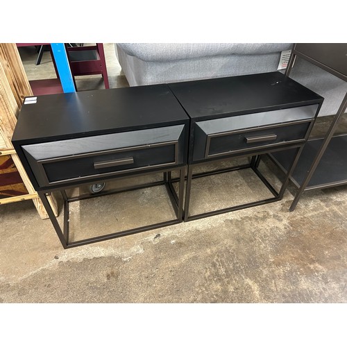 3154 - A pair of black single draw side table