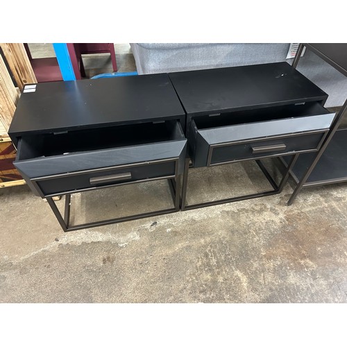 3154 - A pair of black single draw side table