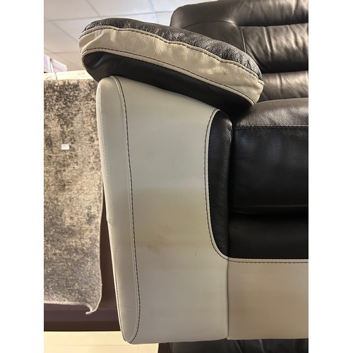 3213 - A white and black vegan leather 3 seater sofa and two arn chairs