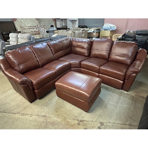 3217 - A brown leather corner sofa with ottoman