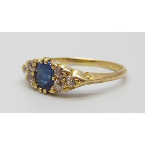 7043 - An 18ct gold, diamond and sapphire ring, Chester 1902, 3.2g, P