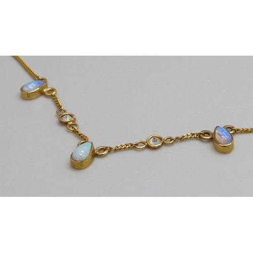 7049 - A 9ct gold, opal and diamond set necklet, 2.1g, 37cm