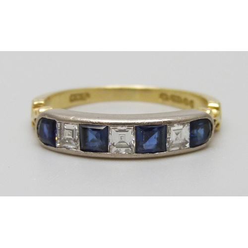 7060 - An 18ct gold, diamond and sapphire ring, 3.1g, L/M