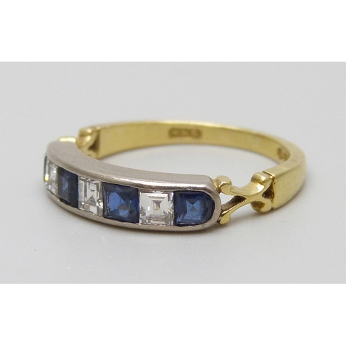 7060 - An 18ct gold, diamond and sapphire ring, 3.1g, L/M