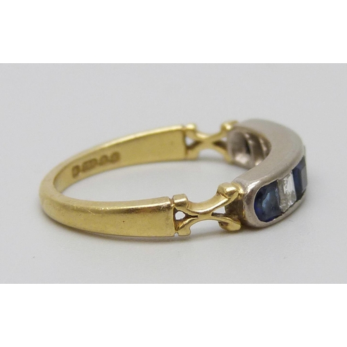 7060 - An 18ct gold, diamond and sapphire ring, 3.1g, L/M