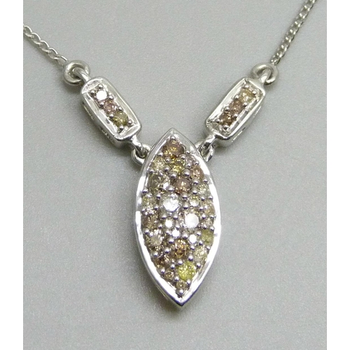 7095 - A multi coloured diamond set silver pendant on chain, 4g