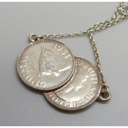 7125 - A silver farthing necklace, 7g, 49.5cm, boxed