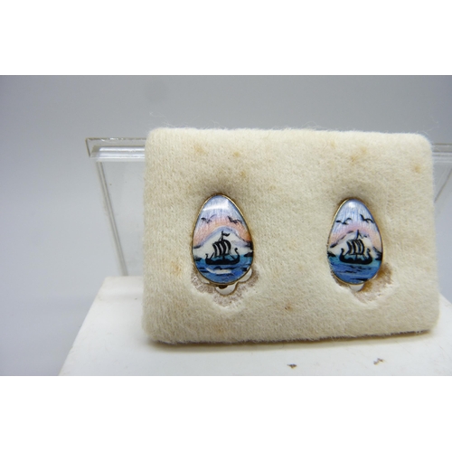 7144 - A pair of Norwegian silver gilt and enamelled clip-on earrings by Ivar T. Holth