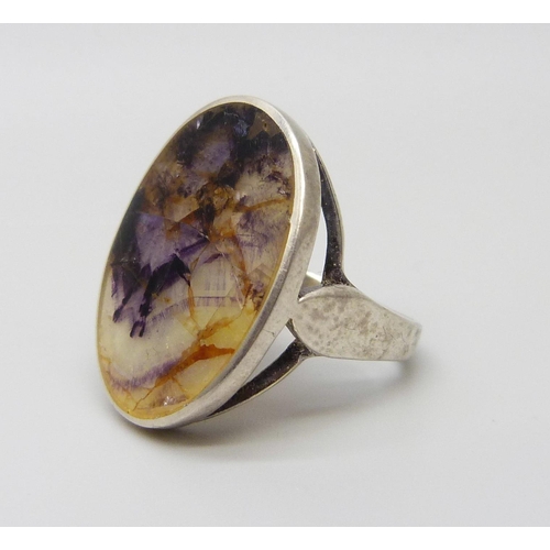 7146 - A silver and Blue John ring, Avanti of Ashbourne, 2.5 x 2cm, 6.7g, P